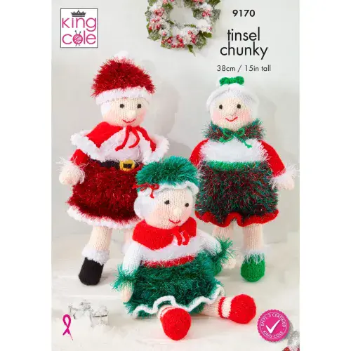 King Cole Tinsel Chunky & DK Knitting Pattern - Mrs Santa Claus 9170