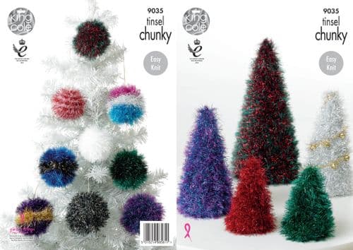 King Cole Tinsel Chunky Knitting Pattern - Christmas Trees & Baubles 9035