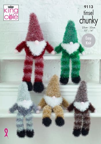 King Cole Tinsel Chunky Knitting Pattern - Gnomes 9113