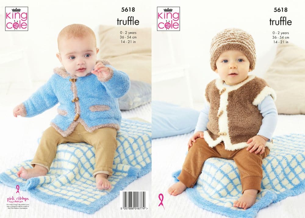 King Cole Truffle Knitting Pattern Pram Blanket Jacket Gilet & Hat 5618