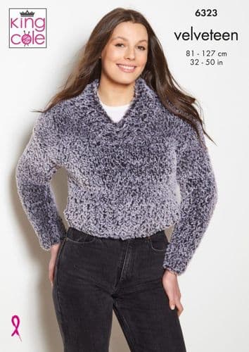 King Cole Velveteen Knitting Pattern - Sweater & Cardigan 6323