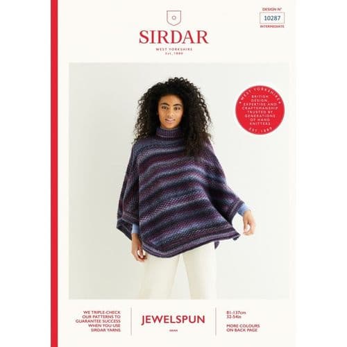 Sirdar Jewelspun Aran Knitting Pattern - Textured Poncho 10287