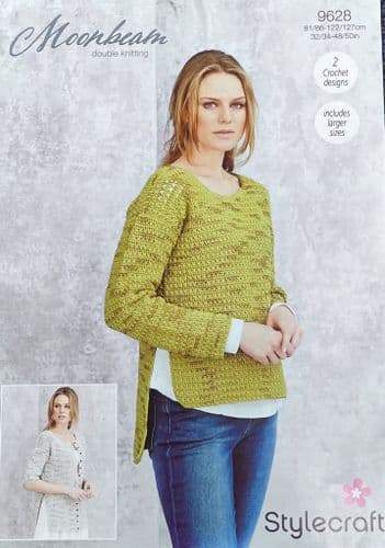 Stylecraft Ladies Crochet Jumper and Cardigan Crocheted in Moonbeam DK 9628
