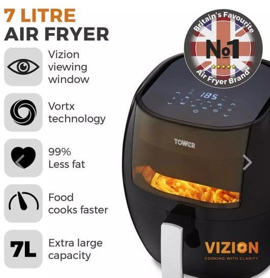 7 Litre Vortx Vizion Digital Air Fryer by TOWER T17072