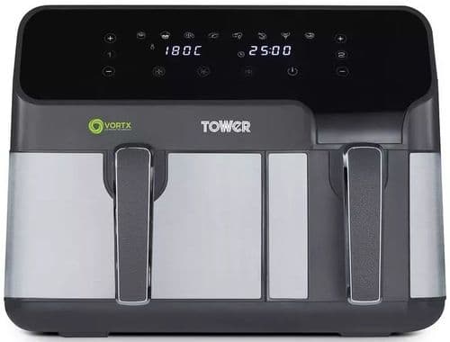 9 Litre Duo Capacity Basket Air Fryer with Smart Finish by TOWER T17099