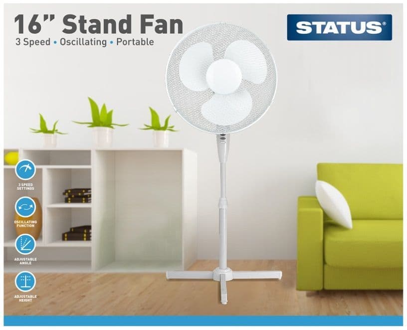 Cooling Stand Fan by Status- 16 Oscillating White