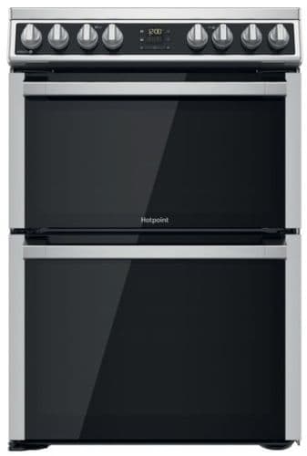 HOTPOINT 60cm Electric Cooker with Ceramic Hob, Steam and 2 Full Fan Ovens Inox HDM67V8D2CX