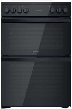 INDESIT 60cm Electric Double Oven Cooker with Ceramic Hob Black ID67V9KMB/UK