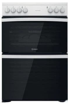 INDESIT 60cm Electric Double Oven Cooker with Ceramic Hob White ID67V9KMW/UK