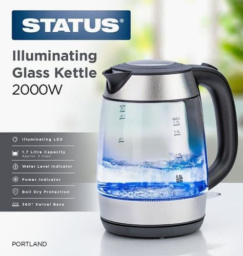 STATUS Portland 1.7 litre Jug Glass Kettle with 2 Year Guarantee