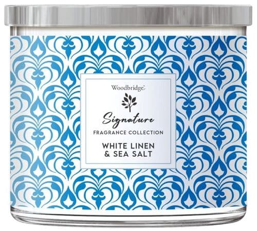 WOODBRIDGE Tumbler Candle Jar - White Linen & Sea Salt 410g