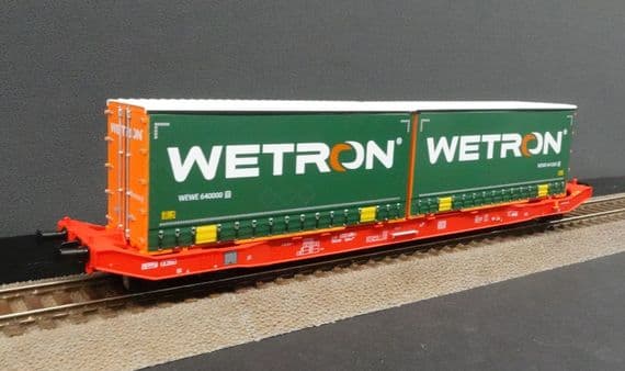 Mehano 28412 DB Cargo Sgkkms698 Flat Wagon w/Wetron Containers