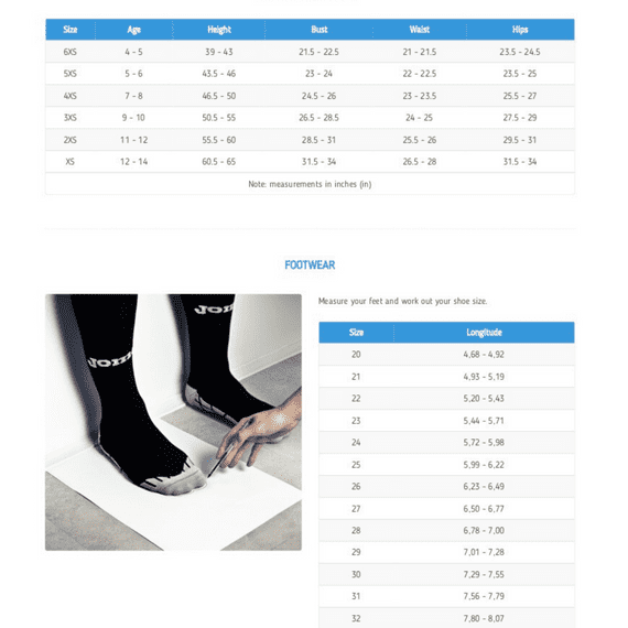 JUNIOR SIZE GUIDE