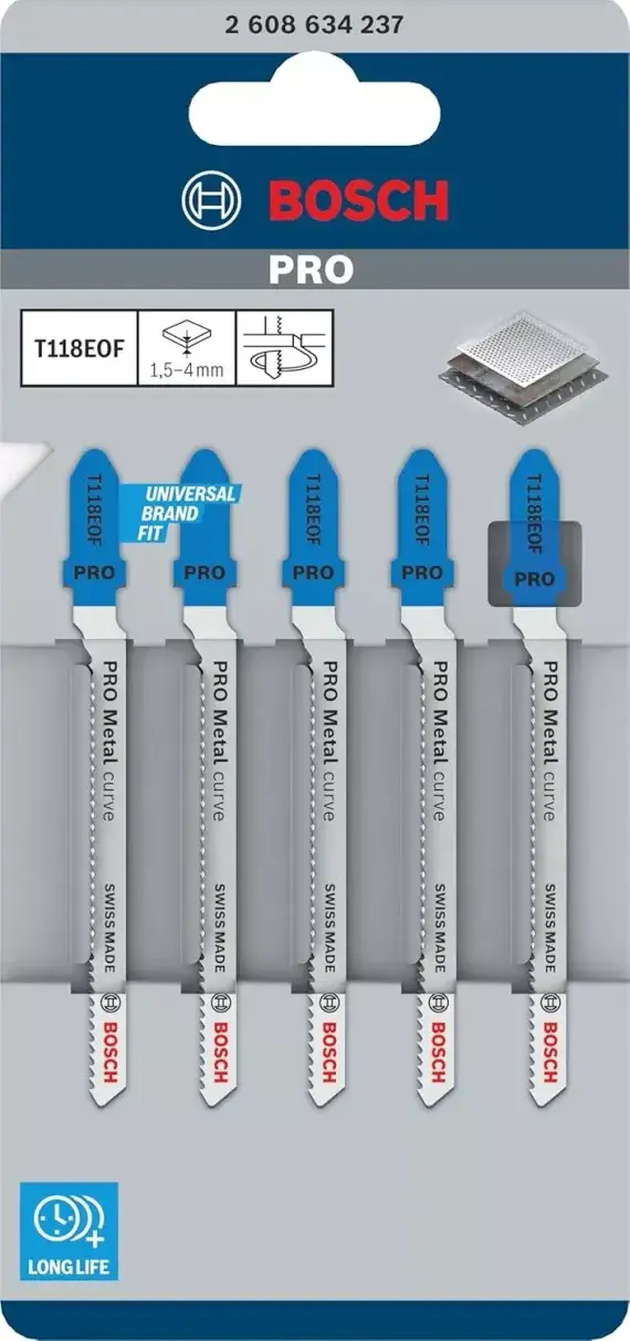 BOSCH FLEXIBLE T118 EOF Thin sheet metals, perforated sheet metals (1.5-4 mm)