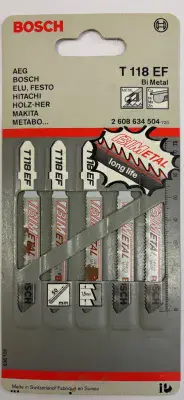 Bosch Jigsaw Blade T118EF Bi-Metal For Metal Pack of 5