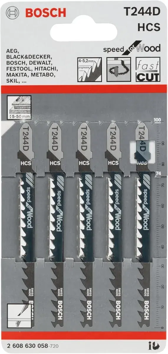 Bosch Professional T244D Jigsaw Blade - Speed Wood (5 Pack)