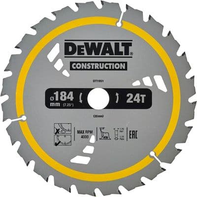 Dewalt Circular Saw Blade – DT1951 184mm x 24 x 20mm THIN KERF