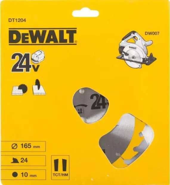 DeWalt DT1204-QZ CORDLESS TRIM SAW BLADE 165MM X 10MM X 24T