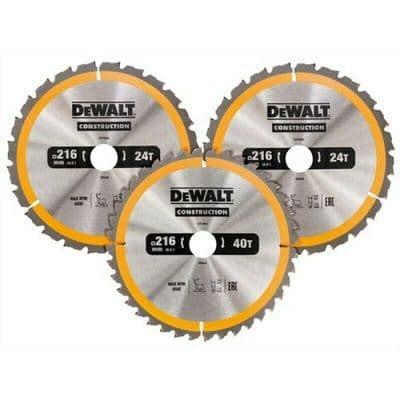 DeWalt DT1962 Set of 3 Mitre Saw Blades 216mm x 30mm 2 x 24 Teeth 1 x 40 blades