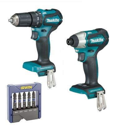 Makita DHP483Z Combi Drill DTD155Z 18V Brushless Impact Driver Irwin 5 Piece Bit