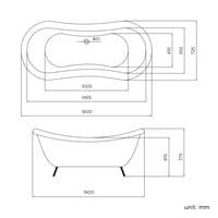 1600mm Freestanding Roll Top Double ended Slipper Bath with Ball Feet