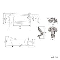 1700mm Freestanding Roll Top High Back Slipper Bath with Ball Feet