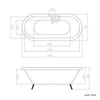 1700mm Freestanding Roll Top Slipper Bath with Ball Feet