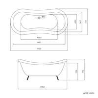 1750mm Freestanding Roll Top Double ended Slipper Bath with Ball Feet
