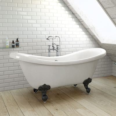 1750mm Freestanding Roll Top Double ended Slipper Bath with Ball Feet
