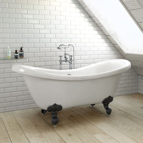 1750mm Freestanding Roll Top Double ended Slipper Bath with Ball Feet