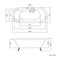 1800mm Freestanding Roll Top Slipper Bath with Ball Feet