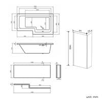 AquaSoak 1700mm L Shaped Shower Bath Left Hand