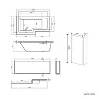 AquaSoak 1700mm L Shaped Shower Bath Right Hand