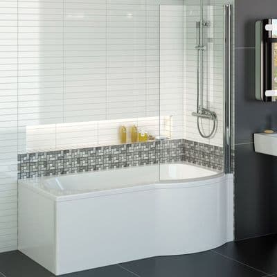 AquaSoak 1700mm P Shaped Shower Bath Right Hand