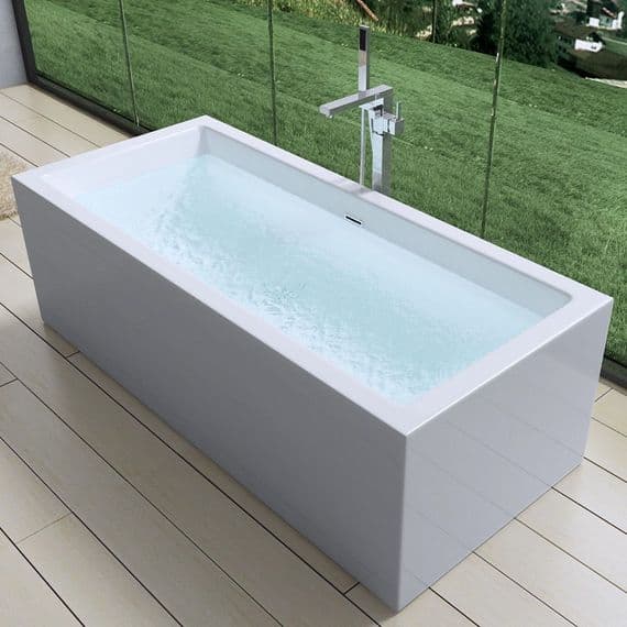 AquaSoak Square Double Ended Freestanding Bath Tub Acrylic White 1800mm x 800mm