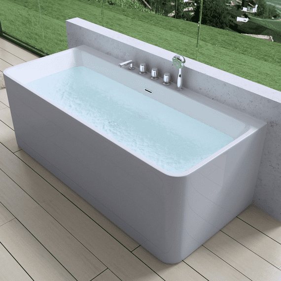 AquaSoak Square Luxury Modern Wall Mount Bath Tub Acrylic Designer Bathroom Tub