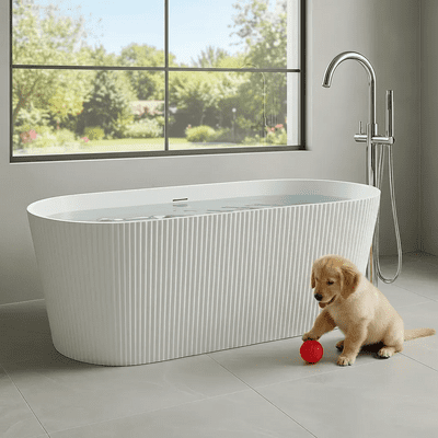 Matt White Fluted Freestanding Bath 1600mm