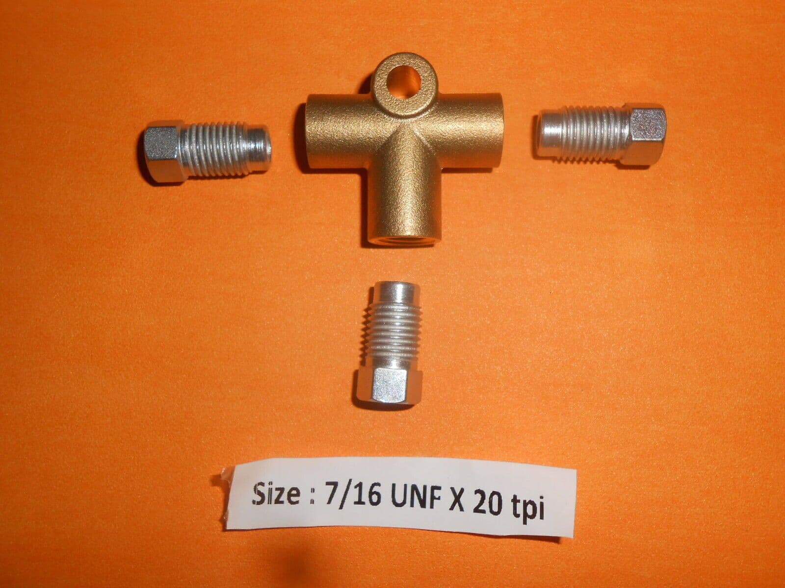 3 Way Brake Pipe 7/16" UNF Brass T Piece 3 Imperial Brake Unions for 1/