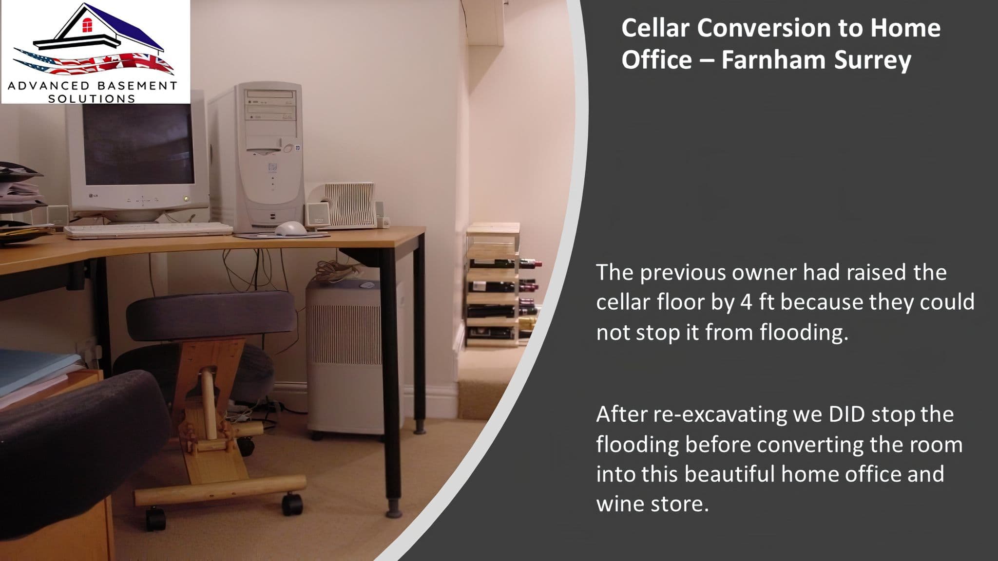 Cellar conversion to home office Farnham surrey