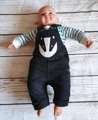 Baby Boys Kids Badger Grey Dungaree Winter Set Outfit - Two Piece  Gift