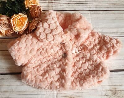 Baby Girls Peach Faux Fur Heart Coat / Jacket