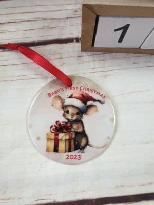 Baby's First Christmas Mouse Decoration, Keepsake Christmas Bauble Gift Ceramic Ornament