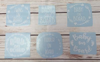 Baby Toddler Twins or Kids ON BOARD Personalised White Vinyl Car Window Sticker Decal