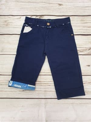 Boys Long Navy Blue or Red Summer Shorts with Adjustable Waist