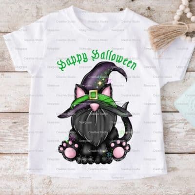 Boys or Girls Gonk Cat Halloween Personalised Short Sleeve Tshirt