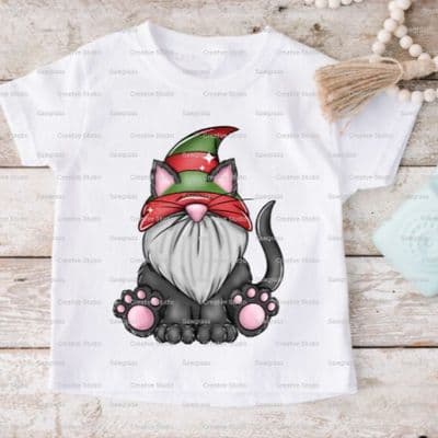 Boys or Girls Gonk Christmas Cat Short Sleeve Tshirt