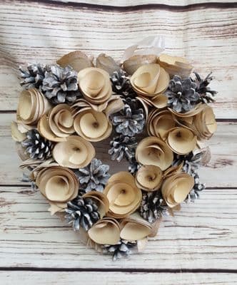 Cream and Silver Heart Shaped Christmas Door Wreath