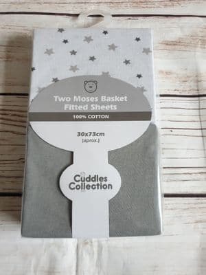 Cuddles Collection Moses Basket Fitted Sheets - Two Pack - Various