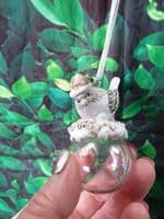 Cute Resin Birds in Hats sitting on a Iridescent Christmas Bauble Tree Decoration