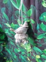 Cute Resin Birds in Hats sitting on a Iridescent Christmas Bauble Tree Decoration